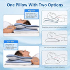 Cervical Neck Pillow for Pain Relief, Contour Memory Foam Pillow with Ice Silk Pillowcase, Neck Support Pillows, Ergonomic Orthopedic Pillow for Back, Side, Stomach Sleepers (Blue)