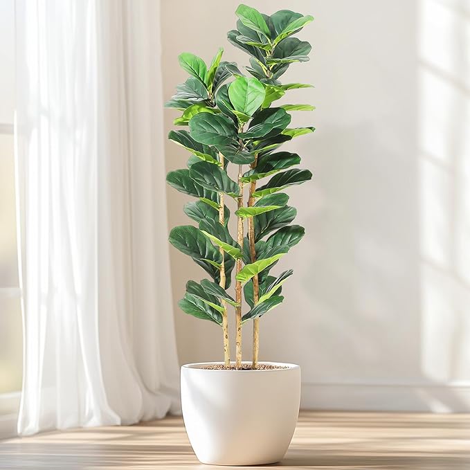 GarveeHome 5 ft Faux Fiddle Leaf Fig Tree with White Pot, Faux Trees with Artificial Plants 56 Fiddle Leaves Greenery - Lifelike Fake Tree for Home Office Store Room Decor Indoor Outdoor