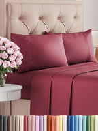 Twin XL Sheets Set 4 Piece - Includes 2 Pillowcases - Bed Sheets Twin XL Size - Soft Hotel Luxury Bedding - Cooling, Comfy & Breathable - 1 Flat & 1 Fitted & 2 Pillowcases w/ Deep Pockets - Burgundy