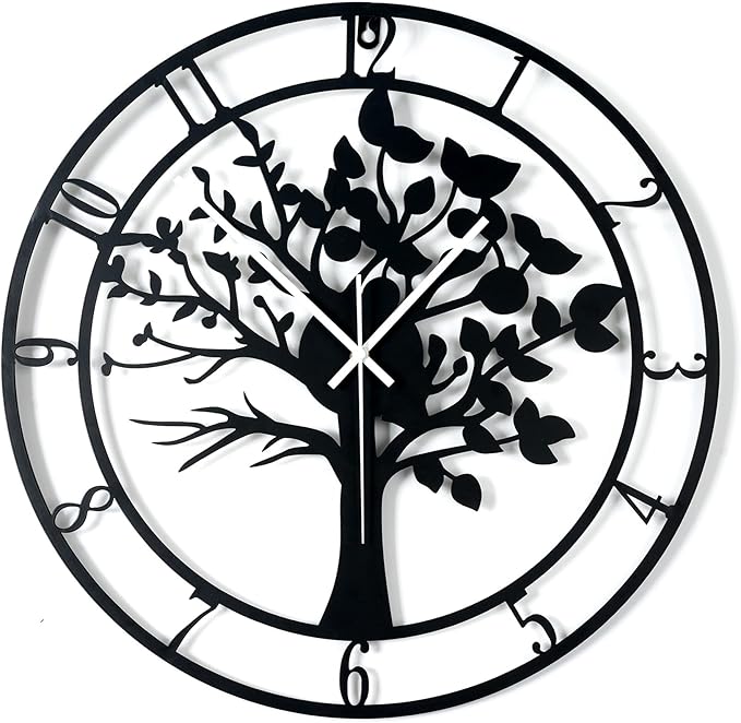24inch/60cm Large Tree of Life Wall Clocks for Living Room Decor,Bedroom,Battery Operated Big Metal Decorative Analog Silent Non Ticking Wall Clock,Room Wall Decor (Tree of Life, 24 inches)