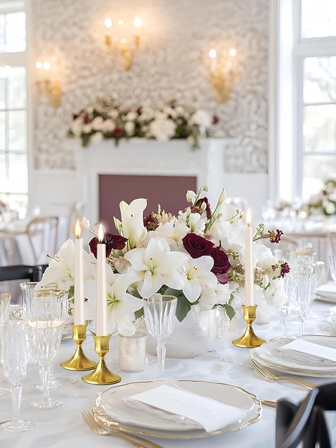 Vintage Gold Taper Candle Holders, Set of 2, Metal Taper Candlestick Holder for Dinner Room Table Centerpiece, Wedding Reception, Festive,Mantel Decoration, Home Decor (Titanium Gold)