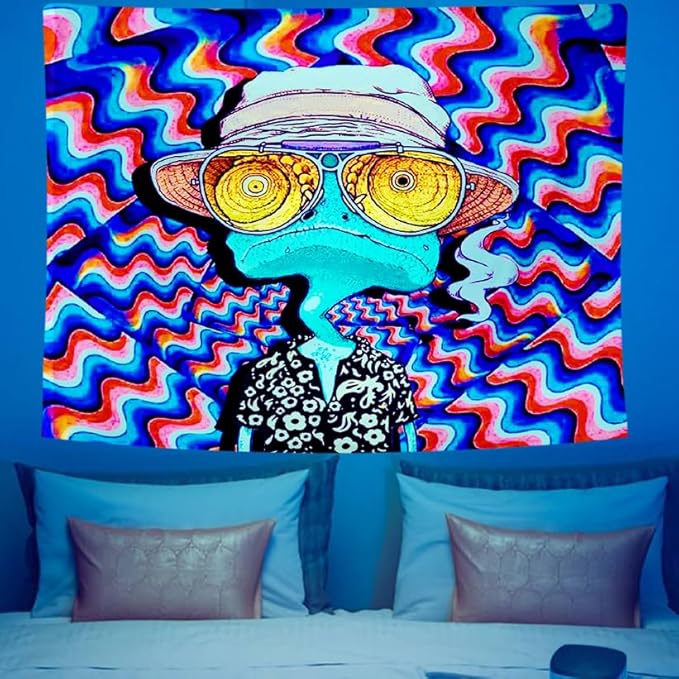 ADDWel Blacklight Frog Tapestry, Hippie Alien Tapestry Glow In The Dark, UV Reactive Black Light Upright Posters Wall Hanging for Bedroom Dorm Living Room Backdrop Decor