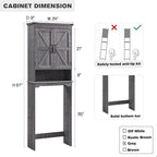 Over The Toilet Storage Cabinet, Farmhouse Bathroom Cabinet with Adjustable Shelf & Barn Door, 67" Tall Over The Toilet Shelf, Grey Wash