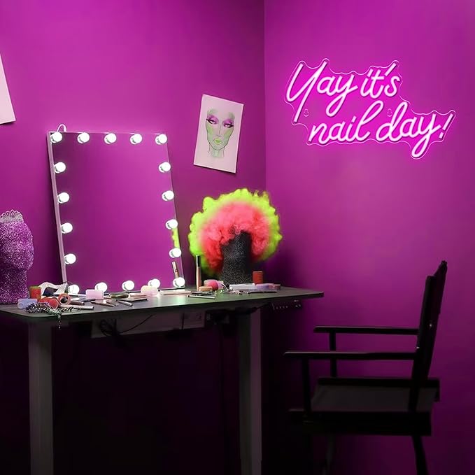 Kavaas Yay It's Nail Day Neon Sign - Neon Sign for Salon Bar, Beauty Room, Bedroom - Great Gift for Nail Tech Girls, Christmas, Birthday