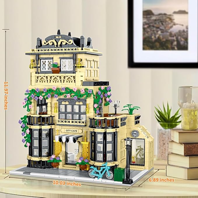 City Cafe Building Block Set with LED Light, 1443 PCS Modular Architecture Three Story City Cafe Building Blocks Toys Cafe Construction Model for Kids, Teens and Adults