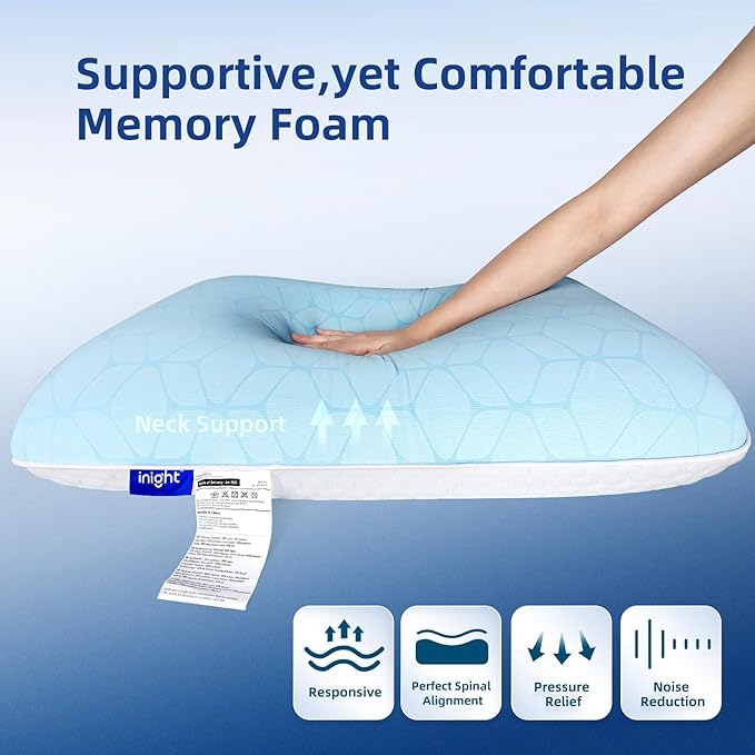 inight Cooling Pillow, Cooling Gel Memory Foam Pillows, Cooling Pillow for Hot Sleepers, Back Sleepers & Side Sleepers Pillow, Bed Pillows for Sleeping, Oeko-TEX & CertiPUR-US, Standard Size