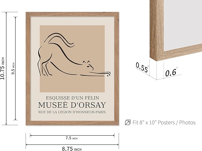 Poster Master Vintage Poster - Retro Minimalist Print - Gift for Artist, Housewarming - Cat, Line Drawing, Sketch, Abstract - Wall Decor for Living Room, Bedroom, 8x10 Beige Framed