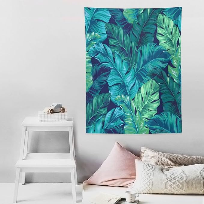 ICMOLYYENLO Tropical Green Plant Tapestry, Green Palm Leaves Natural Landscape Print Wall Tapestry for Bedroom Living Room Dormitory 50x60 Inch