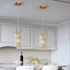 Gold Pendant Lighting Modern Pendant Light, Mini Crystal Chandeliers,Adjustable Pendant Light Fixture for Kitchen Island Dinning Room Bedroom (2 Pack)…