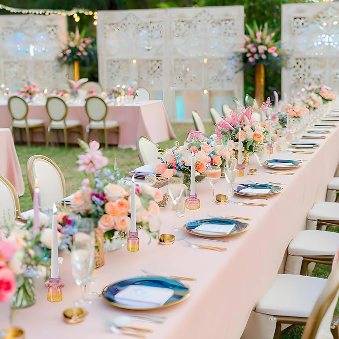 Double Sided Vintage Ribbed Taper Glass Candle Holders,Tea Candle Holder for Table Centerpieces, Wedding Decorations and Dinner Parties (Purple-Pink-Yellow, 6 PCS)