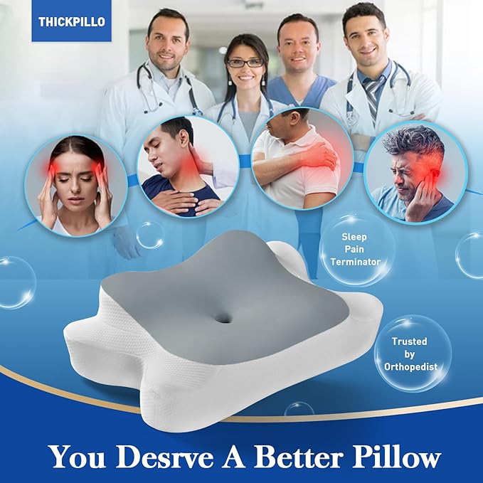 Cervical Neck Pillow, Side Sleeper Pillow for Neck Shoulder Pain Relief, Contour Memory Foam Cooling Pillow for Back Stomach Sleepers, Ergonomic Orthopedic Pillow
