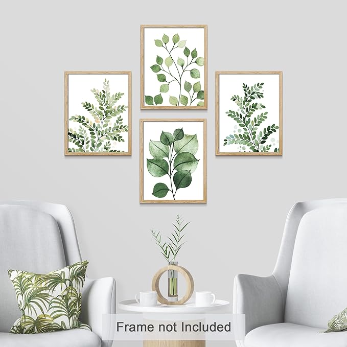 SIGNWIN Poster Bathroom Decor, Wall Art Room Decor Multicolor for Living Room, Bedroom, Office Green Pastel Forest Fern Leaf Collage Nature Garden Illustrations Plant Art Botanical - 12"x16"x4