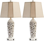 27" Rustic Table Lamps Set of 2 for Living Room with USB A+C Ports, Vintage Nightstand Bedroom Lamp with Hollow Nightlight