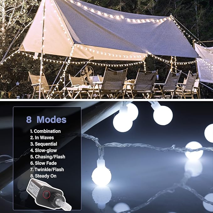 Minetom 66 Feet 200 Led Globe Ball String Lights - Fairy Plug-in With Remote, Waterproof for Indoor Outdoor Party Wedding Christmas Tree Garden Decoration, Pure White