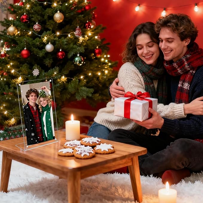 6 Pack Acrylic Picture Frame 5x7 inch, Magnetic Photo Frames, Clear Slanted Back Acrylic Frameless Transparent Frame for Desktop Display, Standing Photo Display Holder Gift for Home, Office