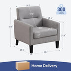 Accent Chair, Mid Century Modern Living Room Chairs Comfy Reading Chair with Upholstered Cushion Relax Armchair for Bedroom Apartment,Office,Light Grey