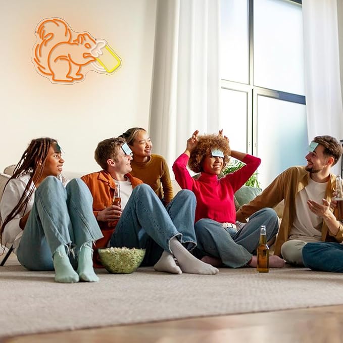 Squirrel Beer Neon Sign for Wall Decor Bar Neon Light Orange Squirrel Drinking Wine Led Light Animal LED Sign Dimmable LED Neon Light for Bar Bedroom Kidsroom Business Game Room
