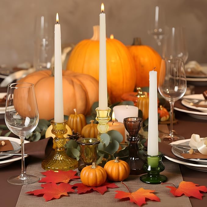 Mumufy 20 Pcs Glass Crystal Taper Candle Holders Clear Glass Candlestick Holder Fit 0.8 Inch Candles Crystal Decorative Candle Stand Centerpiece Table Wedding Dining Party(Fall Color)