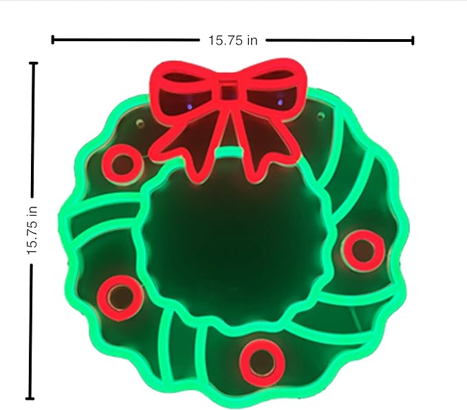 Christmas Cartoon wreath Neon Sign,USB Powered Neon Light Sign LED Signs for Wall Light Up Signs for Home Party,Bedroom,Dining Room,Living Room,Fireplace (And Christmas Mystery Blind Bag)
