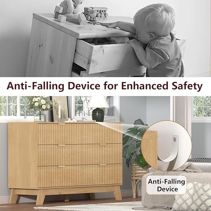 Fluted Dresser for Bedroom,6 Drawer Dresser for Closet,47" Wide Storage Cabinet and Chest of Drawers with Gold Handle,TV Stand,Storage Organizer for Living Room,Hallway,Entryway,Nature Oak