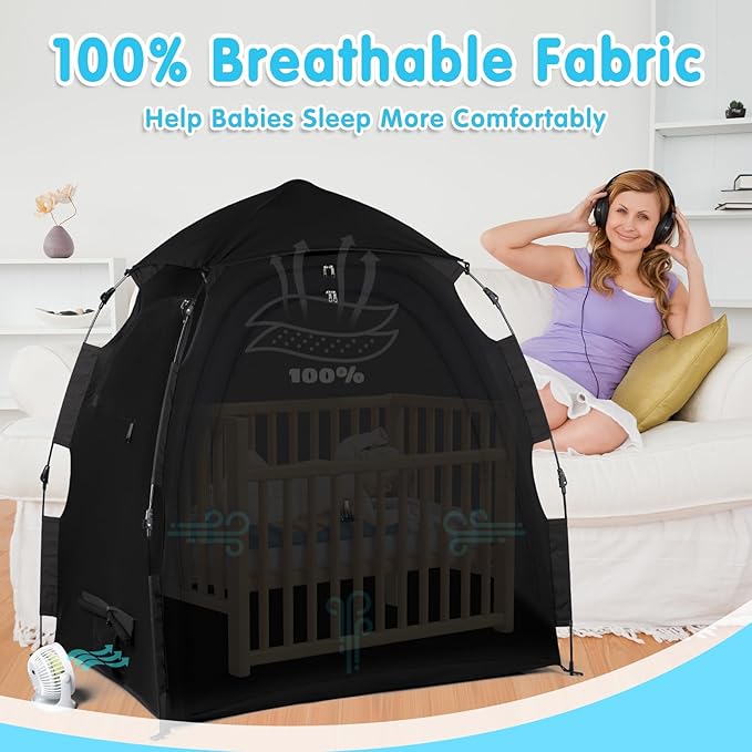 Blackout Tent for Pack and Play - One-Click Opening Pack N Play Blackout Cover - Black Out Tent for Sleep Pod & Mini Crib, Breathable Crib Blackout Cover Block 95% Light