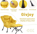 Lazy Chair and Ottoman, Large Accent Lounge Chair with Armrests and a Side Pocket, Modern Leisure Upholstered Sofa Reading Armchair with Footrest for Bedroom, Living Room, Dorm Rooms, Office