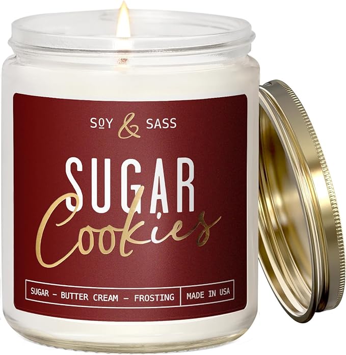 Sugar Cookie Candle, Cookie Candle – ‘Sugar Cookies’ Soy Candles, w/Sugar, Butter & Vanilla - Infused with Essential Oils I Christmas Candles I 9oz, 50 Hour Burn, Handmade in USA
