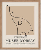 Poster Master Vintage Poster - Retro Minimalist Print - Gift for Artist, Housewarming - Elephant, Line Drawing, Sketch, Abstract - Wall Decor for Living Room, Bedroom, 11x14 Beige Framed