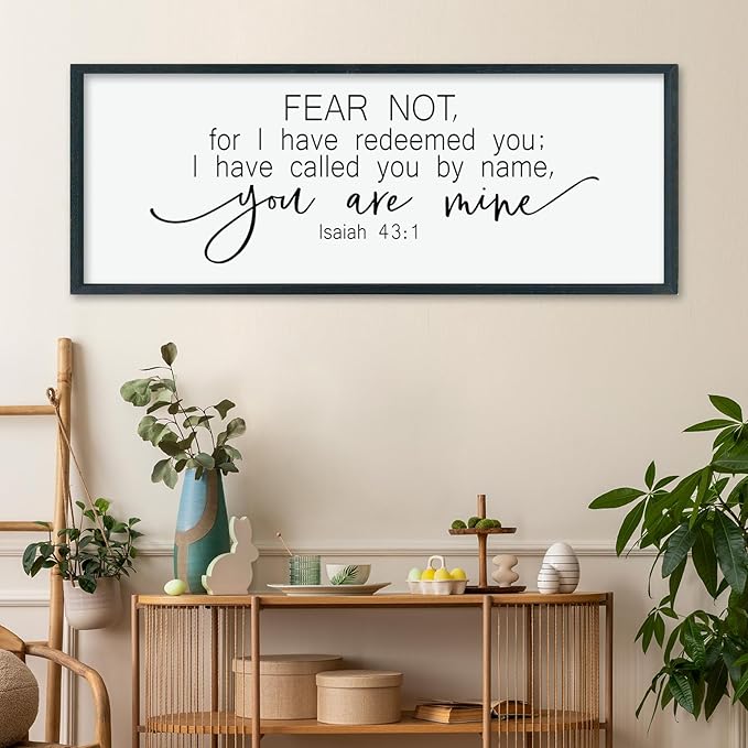 LuZhiQiang Fear Not for I Have Redeemed You Wall Decor Art 40"×15" Isaiah 43:1 Bible Verse Sign Christian Scripture Large Wood Framed Wall Hanging (Black)