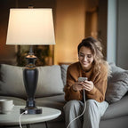 30" Tall Black Table Lamp, 3-Way Dimmable Touch Control Bedside Lamp with USB A+C & AC Outlet for Bedroom, Living Room (1 Pack)