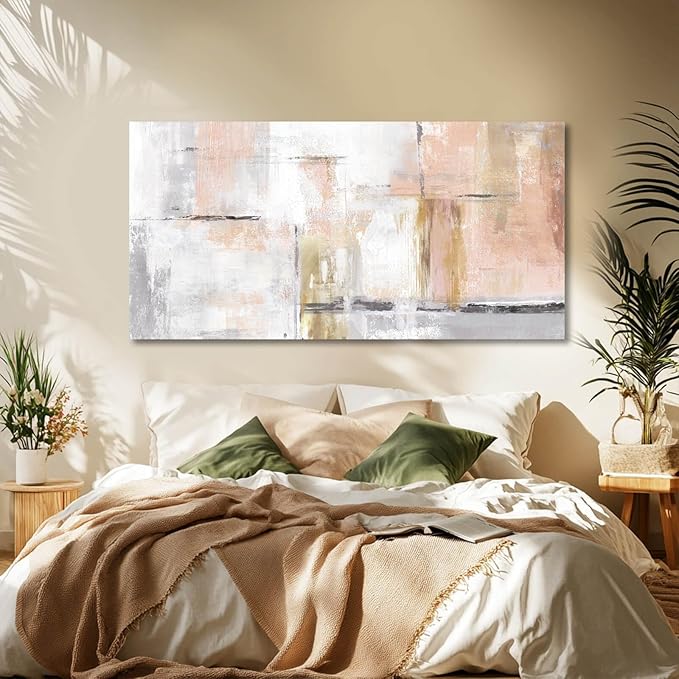 Gold Abstract Wall Art Decor Minimalist Oil Paintings 24"x48" Canvas Wall Art for Living Room Modern Framed Pictures for Wall Home Office for Women Ready to Hang