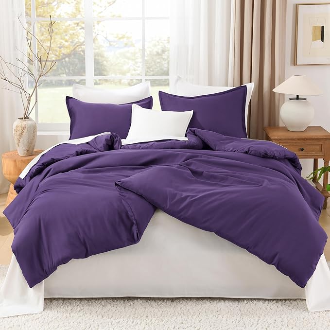 Litanika Purple Comforter Set Full Size, 3 Pieces Lightweight Solid Bedding Comforter Set, All Season Fluffy Bed Set (79x90In Comforter & 2 Pillowcases)