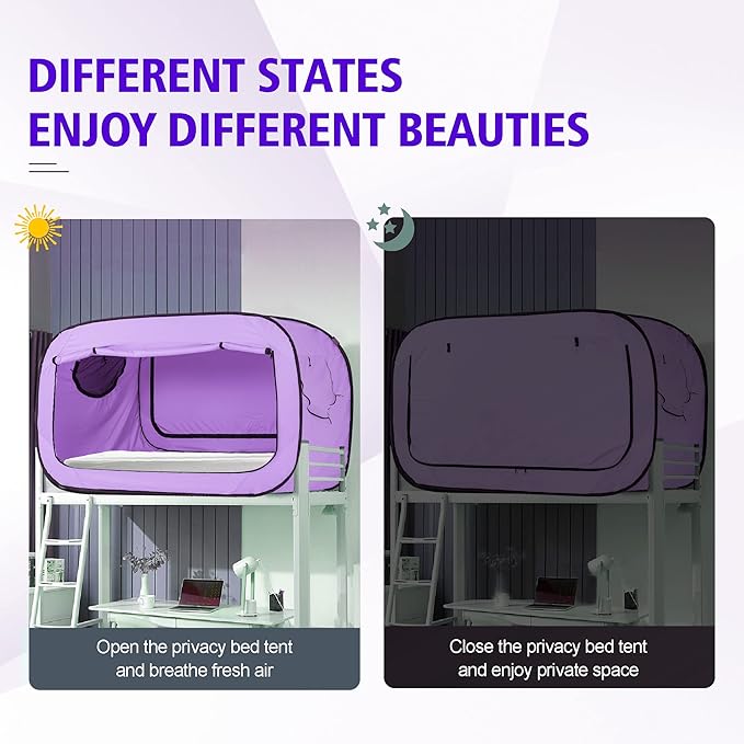 Bed Tent Twin Bed Canopy Portable Dream Tent for Adult Indoor Sleeping Tents with 2 Doors Breathable Private Space Tents, Violet