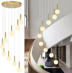 9-Lights Gold Chandelier with Milk White Glass Mid Century Modern Globe Pendant Light for Foyer Living Room Entryway Hallway