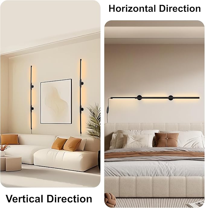 53.2 Inch Wall Lights, 360°Rotatable Wall Sconce, 3 Color Temperatures, Plug-in Dimmable Wall lamp for Bedroom, Living Room（2 Pack）