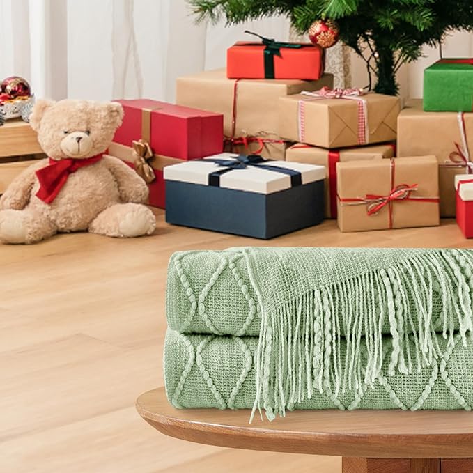 inhand Sage Green Throw Blanket for Couch, Soft Living Room Home Decor Knitted Twin Size Blanket, Outdoor Lightweight Breathable Summer Blanket, Farmhouse Warm Woven Decorative, 60"x80"