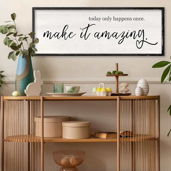 Today Only Happens Once Make It Amazing Wall Art Decor 32x12 Inch Large Inspirational Quote Sign Rustic Living Room Vintage Wood Frame Office Motivational Home Wall Hanging (Black)