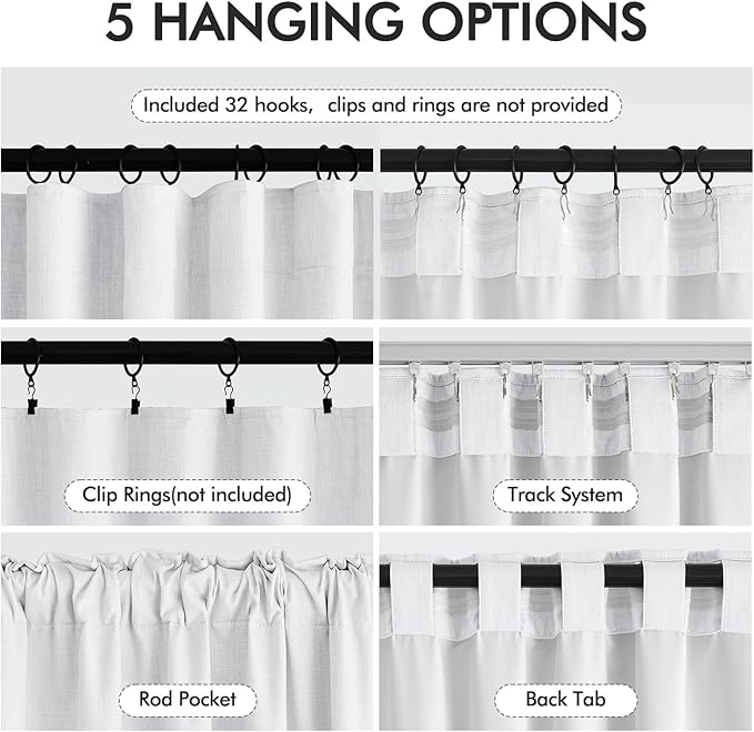 MIULEE 100% Blackout Curtains 90 Inch Long 2 Panels Set for Bedroom, Thick Faux Linen Black Out Curtain Room Darkening Back Tab Pleat Window Textured Drapes with Hooks for Living Room, Bright White