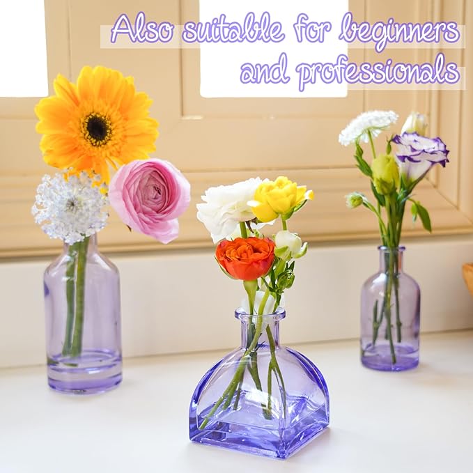 Bud Vases in Bulk 24 | Purple Glass Vase Set – Small Clear Bud Vases for Wedding Centerpieces, Floral Arrangements, Table Decor | Bulk Elegant Mini Vases for Events, Home & Party Decorations