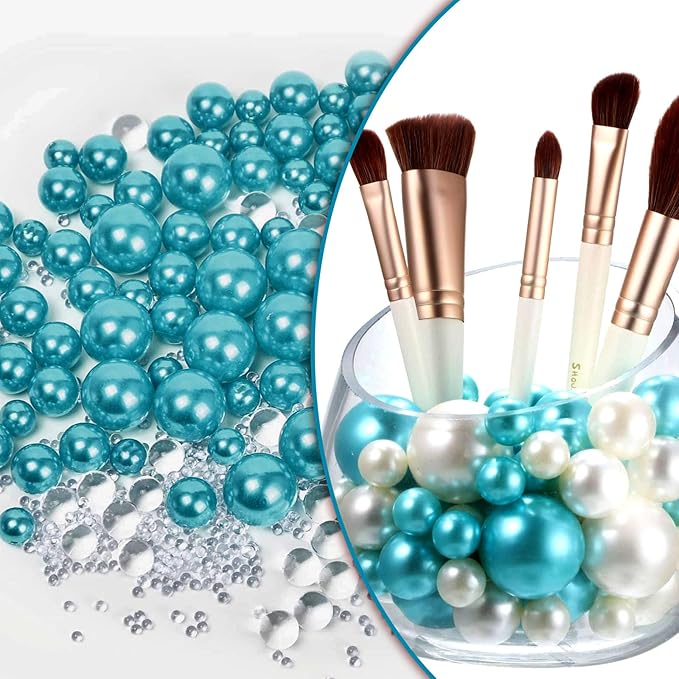 Lake Blue Vase Filler | 150PCS Pearls Bead for Centerpieces Vases | 8/14/20 mm No Hole Beads, Fake Pearls for Wedding Birthday Theme Party Table Centerpieces Decor