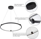 Modern Led Pendant Light Fixture Modern Led Chandelier Dimmable 23.6" Black 1 Circular Ring Hanging Pendant Lighting Fixture for Living Room Dining Room Kitchen Office Foyer 3000K 4000K 6000K