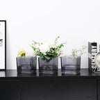Square Grey Glass Vases Set of 6, 5" x 5" x 5" Flower Vases for Centerpieces, Square Vase for Centerpieces, Small Vase for Wedding, Party, Home Office Decoration