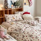 Christmas Comforter Set King Size, Christmas Bed Set with Reindeer Stars Red Bedding Set for Holiday, 3 Pieces 1 Super Soft Comforter and 2 Pillowcase