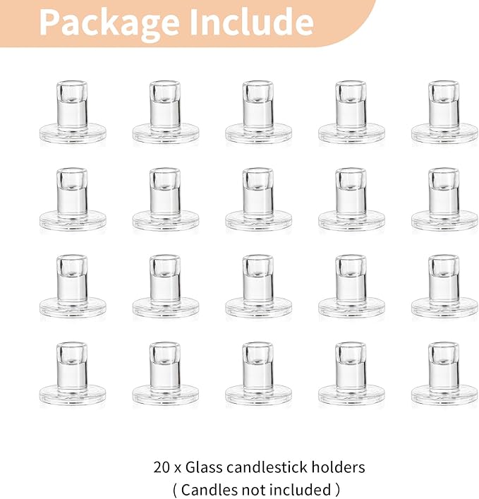 NUPTIO Candle Stick Candle Holder: Set of 20 Short Taper Candlestick Holders Bulk Small Modern Glass Tapered Candleholders for Wedding Christmas Holiday Centerpiece