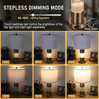 Serteaw Set of 2 Gold Bedroom Lamp for Nightstands, Touch Table Lamps, USB Charging Ports, with Stepless Dimming Mode for Living Room, Modern Snow and Clouds Crystal Bedside Lamps