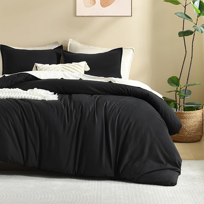 Litanika Black California King Comforter Set - 3 Pieces Cal King Lightweight Summer Soft Solid Bed Comforter, Oversized Fluffy Quilt Bedding Set (104x96In, 2 Pillowcases)