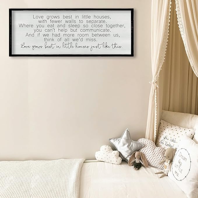 ZZJJHYWGQ Love Grows Best In Houses Just Like This Sign Wall Decor 32"×12" Above Bed Master Bedroom large Framed Wood Wall Hanging Art (Black)