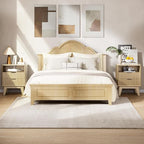 Nightstands with Charging Station, Modern Fluted 2 Drawers End Tables, Side Tables with Storage Shelf for Bedroom, Office, Natural Oak