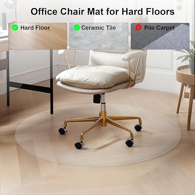 Office Chair Mat for Hard Floors,36" x 36" Desk Mat Comfortable and Non-Skid Office Chair Mat Protect Your Floors from Damage, Easy Glide Rolling Plastic Floor Mat for Work,Home