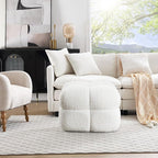 ONEVOG 21" Cream White Modern Ottoman, Square Fuzzy Couch Sherpa Pouf Ottoman, Tufted Fluffy Boucle Fabric Foot Stools, Upholsered Footrest & Coffee Table for Living Room Bedroom, Cute Pouf Home Decor